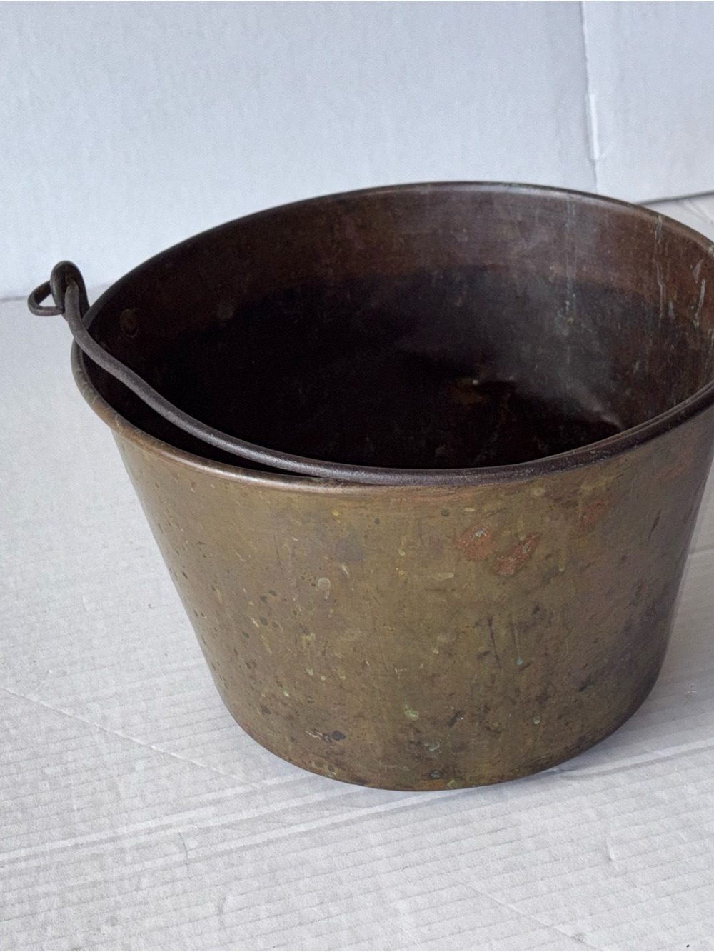 Rustic Brass Decorative Pot with Iron Handle - Brown